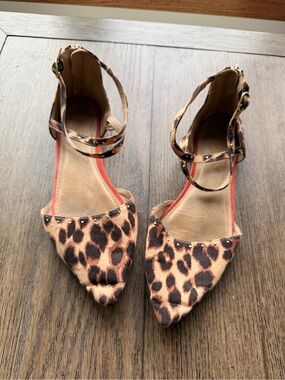 a new day Leopard Print Pointed Toe Ankle-Strap Flats - Brown/Black